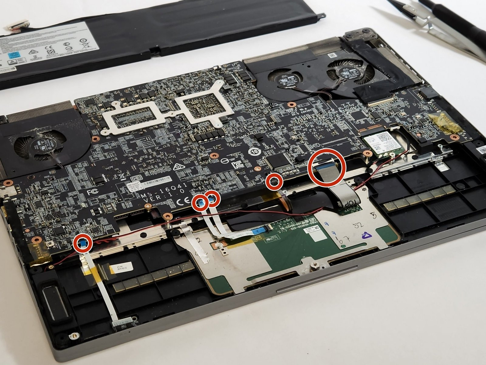 Internal Photo of MSI GS65, PS63, GF63, GF65, P65, MS-16W1, MS-16W2, MS-16R3, MS-16R4, red backlit US keyboard (MSI P65 1)